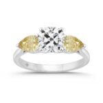 14K WHITE GOLD 2 5/8CT CUSHION/YELLOW PEAR DIAMOND LADIES RING (CENTER STONE CUSHION DIAMOND 1 1/2CT)