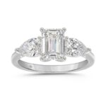 14K WHITE GOLD 2 5/8CT EMERALD/PEAR DIAMOND LADIES RING (CENTER STONE EMERALD DIAMOND 1 1/2CT)