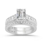 14K WHITE GOLD 2.00CT ROUND/EMERALD DIAMOND LADIES BRIDAL RING (CENTER STONE EMERALD DIAMOND 1 5/8CT)