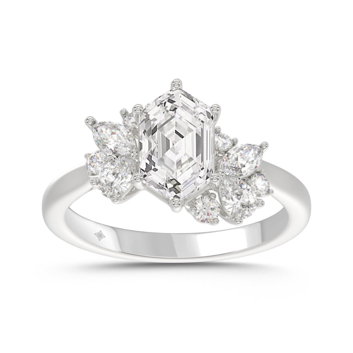 14K WHITE GOLD 2.00CT ROUND/PEAR/MARQUISE/LONG HEXAGON STEP CUT LADIES RING - Image 1