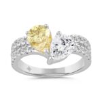 14K WHITE GOLD 2.00CT ROUND/YELLOW PEAR DIAMOND LADIES RING