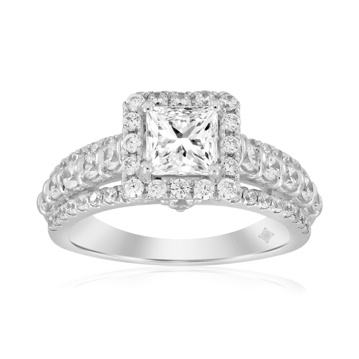 14K WHITE GOLD 2CT ROUND/PRINCESS DIAMOND LADIES RING (CENTER STONE PRINCESS DIAMOND 1CT ) - Image 1