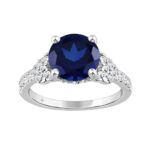 14K WHITE GOLD 3 1/2CT ROUND DIAMOND LADIES RING (ROUND BLUE)