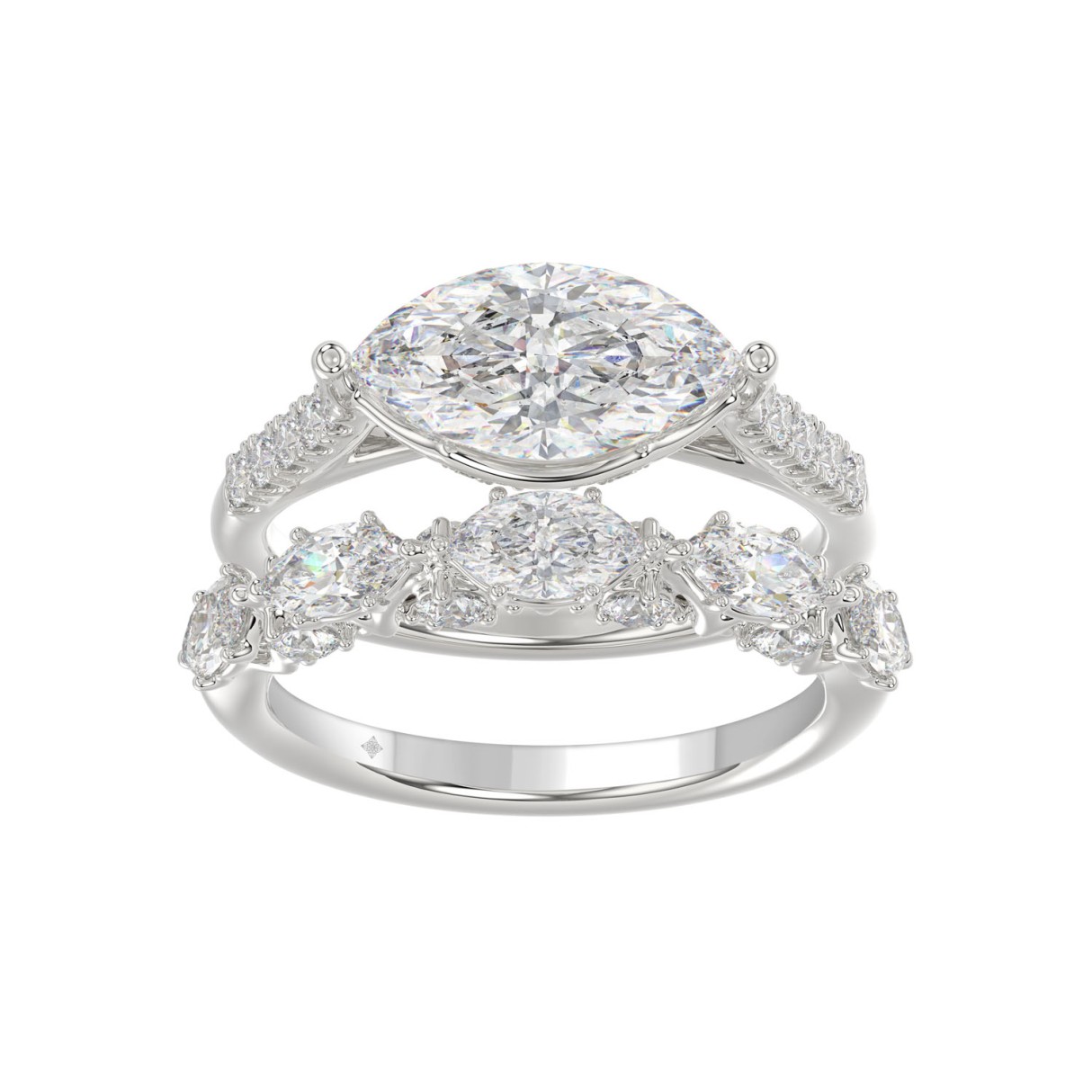 14K WHITE GOLD 3 1/2CT ROUND/MARQUISE DIAMOND LADIES BRIDAL SET (CENTER STONE MARQUISE DIAMOND 2.00CT) - Image 1
