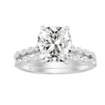 14K WHITE GOLD 3 1/3CT ROUND/CUSHION DIAMOND LADIES BRIDAL SET (CENTER STONE CUSHION DIAMOND 3.00CT)