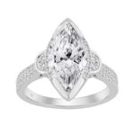14K WHITE GOLD 3 1/3CT ROUND/MARQUISE DIAMOND LADIES RING (CENTER STONE MARQUISE DIAMOND 3CT)