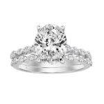 14K WHITE GOLD 3 1/3CT ROUND/OVAL DIAMOND LADIES BRIDAL SET (CENTER STONE OVAL DIAMOND 3CT)