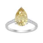 14K WHITE GOLD 3 1/3CT ROUND/PEAR DIAMOND LADIES RING (CENTER STONE YELLOW PEAR DIAMOND 3CT)