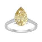 14K WHITE GOLD 3 1/3CT ROUND/PEAR DIAMOND LADIES RING (CENTER STONE YELLOW PEAR DIAMOND 3CT)