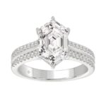 14K WHITE GOLD 3 1/4CT ROUND/HEXAGON DIAMOND LADIES RING (CENTER STONE HEXAGON STEP CUT DIAMOND 3CT
