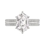 14K WHITE GOLD 3 1/4CT ROUND/HEXAGON DIAMOND LADIES RING (CENTER STONE HEXAGON STEP CUT DIAMOND 3CT - Image 5