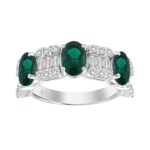 14K WHITE GOLD 3 5/8CT ROUND/BAGUETTE/OVAL DIAMOND LADIES BAND (GREEN EMERALD OVAL 2 1/3CT)