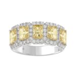 14K WHITE GOLD 3.00CT ROUND/RADIANT YELLOW DIAMOND LADIES RING