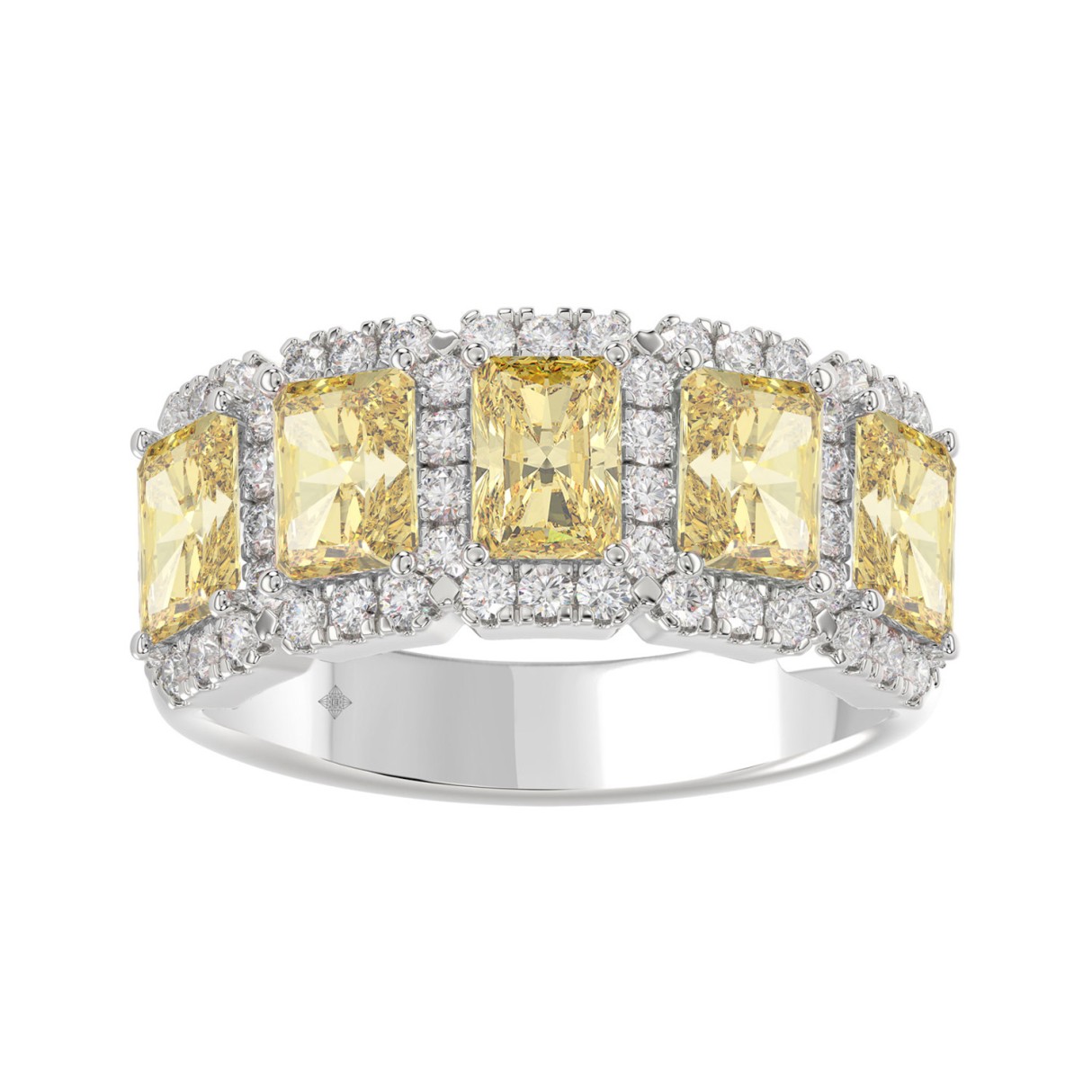 14K WHITE GOLD 3.00CT ROUND/RADIANT YELLOW DIAMOND LADIES RING - Image 1