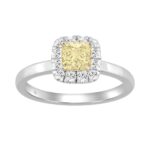 14K WHITE GOLD 3/4CT ROUND/YELLOW PRINCESS DIAMOND LADIES RING