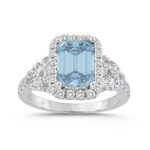 14K WHITE GOLD 4 1/2CT ROUND/MARQUISE/EMERALD DIAMOND LADIES RING (CENTER STONE BLUE EMERALD DIAMOND 2CT)