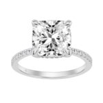 14K WHITE GOLD 4 1/4CT ROUND/CUSHION DIAMOND LADIES RING (CENTER STONE CUSHION DIAMOND 4.00CT)