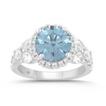 14K WHITE GOLD 4 3/4CT ROUND/PEAR DIAMOND LADIES RING (CENTER STONE BLUE ROUND DIAMOND 3CT)
