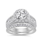 14K WHITE GOLD 4.00CT ROUND/EMERALD DIAMOND LADIES BRIDAL SET (CENTER STONE ROUND DIAMOND 1 1/2CT)