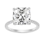 14K WHITE GOLD 5 1/4CT ROUND/CUSHION DIAMOND LADIES RING (CENTER STONE CUSHION DIAMOND 5.00CT)
