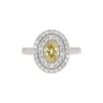 14K WHITE GOLD CRAFTED WITH 18K YELLOW GOLD SHANK  1 1/2CT ROUND/YELLOW OVAL DIAMOND LADIES RING - Image 2