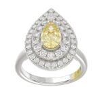 14K WHITE GOLD CRAFTED WITH 18K YELLOW GOLD SHANK  2 1/2CT ROUND/YELLOW PEAR DIAMOND LADIES RING