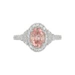 14K WHITE GOLD CRAFTED WITH 18K YELLOW GOLD SHANK  4.00CT ROUND/OVAL/TRIDENT DIAMOND LADIES BRIDAL RING (CENTER STONE OVAL PINK DIAMOND 2.00CT) - Image 2