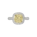 14K WHITE GOLD CRAFTED WITH 18K YELLOW GOLD SHANK  4.00CT ROUND/YELLOW CUSHION DIAMOND LADIES RING (CENTER STONE CUSHION YELLOW DIAMOND 3.00CT) - Image 5