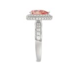 14K WHITE GOLD CRAFTED WITH 18K YELLOW GOLD SHANK 3 1/3CT ROUND/PEAR DIAMOND LADIES RING (CENTER STONE PINK PEAR DIAMOND 2.00CT) - Image 3