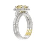 14K WHITE GOLD CRAFTED WITH 18K YELLOW GOLD SHANK 3 3/4CT ROUND/CUSHION DIAMOND LADIES BRIDAL SET (CENTER STONE CUSHION YELLOW DIAMOND 3.00CT) - Image 4