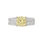 14K WHITE GOLD CRAFTED WITH 18K YELLOW GOLD SHANK 4 1/2CT ROUND/PRINCESS/CUSHION DIAMOND LADIES RING (CENTER STONE YELLOW CUSHION DIAMOND 3.00CT) - Image 2