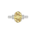 14K WHITE GOLD CRAFTED WITH 18K YELLOW GOLD SHANK 4 1/4CT ROUND/EMERALD/YELLOW OVAL DIAMOND LADIES RING (CENTER STONE OVAL YELLOW DIAMOND 3.00CT) - Image 2