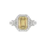 14K WHITE GOLD CRAFTED WITH 18K YELLOW GOLD SHANK 4 1/4CT ROUND/TRAPEZOID/RADIANT DIAMOND LADIES RING (CENTER STONE YELLOW RADIANT DIAMOND 3.00CT) - Image 2