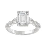 14K White Gold Emerald Cut Diamond Classic Bridal Ring for Ladies 4.00CT with Pear Round & Marquise Diamond 3.00CT Emerald Center stone (Color F-G