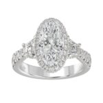 14K White Gold Halo Engagement Ring with Side Stones, 3 1/4CT Round, Baguette,Trapezoid Diamond & 2.00CT Oval Center stone (Color F-G -Clarity VS1/VS2
