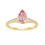14K YELLOW GOLD 1 1/3CT ROUND/PEAR DIAMOND LADIES RING (CENTER STONE PINK PEAR DIAMOND 1CT)