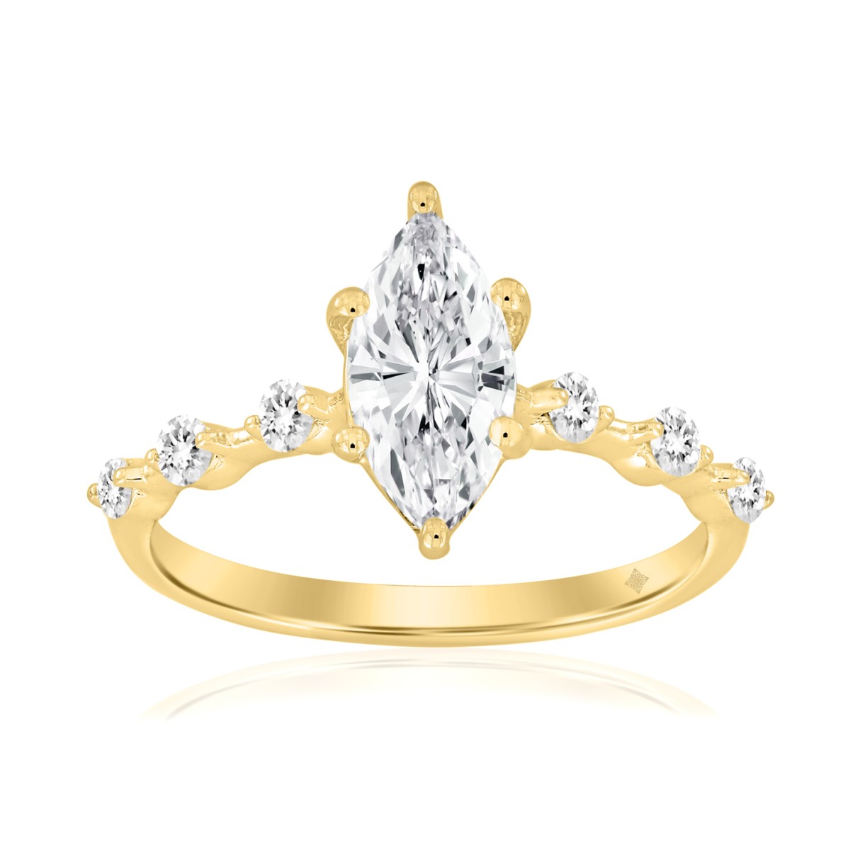 14K YELLOW GOLD 1 1/4CT ROUND/MARQUISE DIAMOND LADIES RING (CENTER STONE MARQUISE DIAMOND 1CT) - Image 1