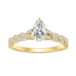 14K YELLOW GOLD 1 1/4CT ROUND/PEAR DIAMOND LADIES BRIDAL RING (CENTER STONE PEAR DIAMOND 1CT)