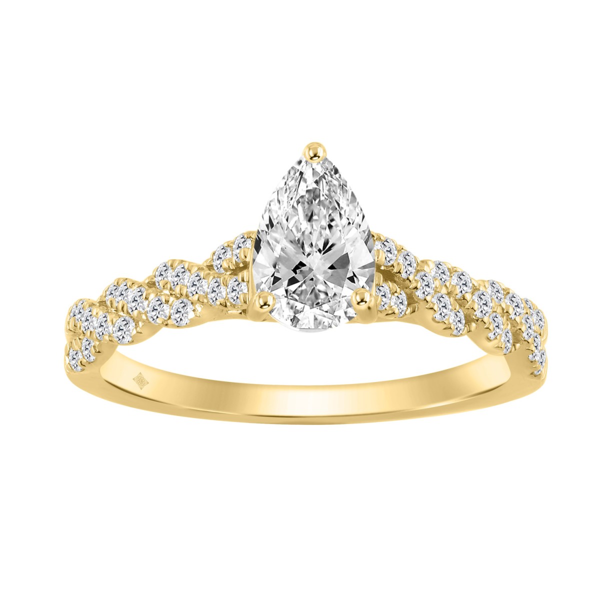 14K YELLOW GOLD 1 1/4CT ROUND/PEAR DIAMOND LADIES BRIDAL RING (CENTER STONE PEAR DIAMOND 1CT) - Image 1