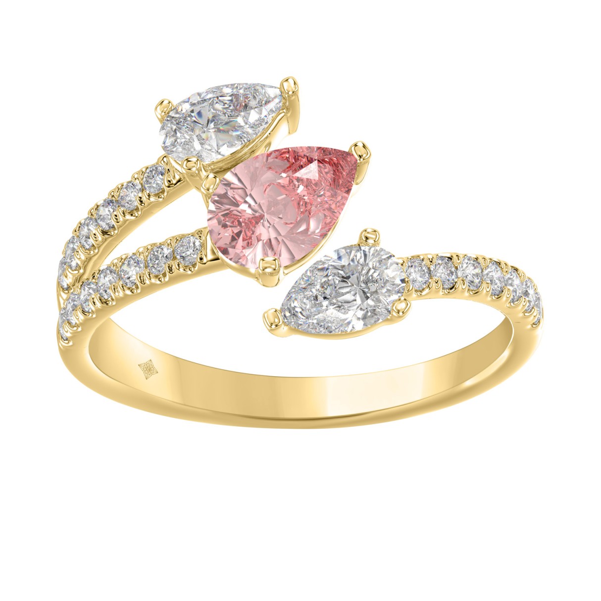 14K YELLOW GOLD 1 1/4CT ROUND/PEAR DIAMOND LADIES RING (CENTER PEAR PINK) - Image 1