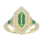 14K YELLOW GOLD 1 1/6CT ROUND/BAGUETTE/EMERALD DIAMOND LADIES RING (GREEN EMERALD BAGUETTE DIAMOND 1/6CT)