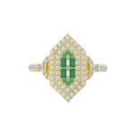 14K YELLOW GOLD 1 1/6CT ROUND/BAGUETTE/EMERALD DIAMOND LADIES RING (GREEN EMERALD BAGUETTE DIAMOND 1/6CT) - Image 3