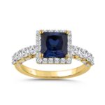 14K YELLOW GOLD 1.00CT ROUND/BLUE SAPPHIRE PRINCESS DIAMOND LADIES RING