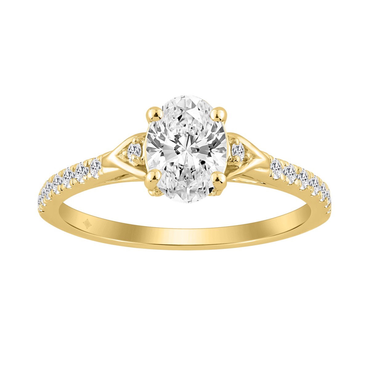 14K YELLOW GOLD 1.00CT ROUND/OVAL DIAMOND LADIES BRIDAL RING (CENTER STONE OVAL DIAMOND 3/4CT) - Image 1