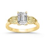 14K YELLOW GOLD 2 1/2CT EMERALD/YELLOW PEAR DIAMOND LADIES RING (CENTER STONE EMERALD DIAMOND 1 1/2CT)