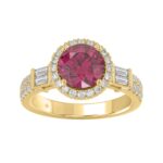14K YELLOW GOLD 2 1/2CT ROUND/BAGUETTE DIAMOND LADIES RING (CENTER STONE ROUND RUBY DIAMOND 2CT)