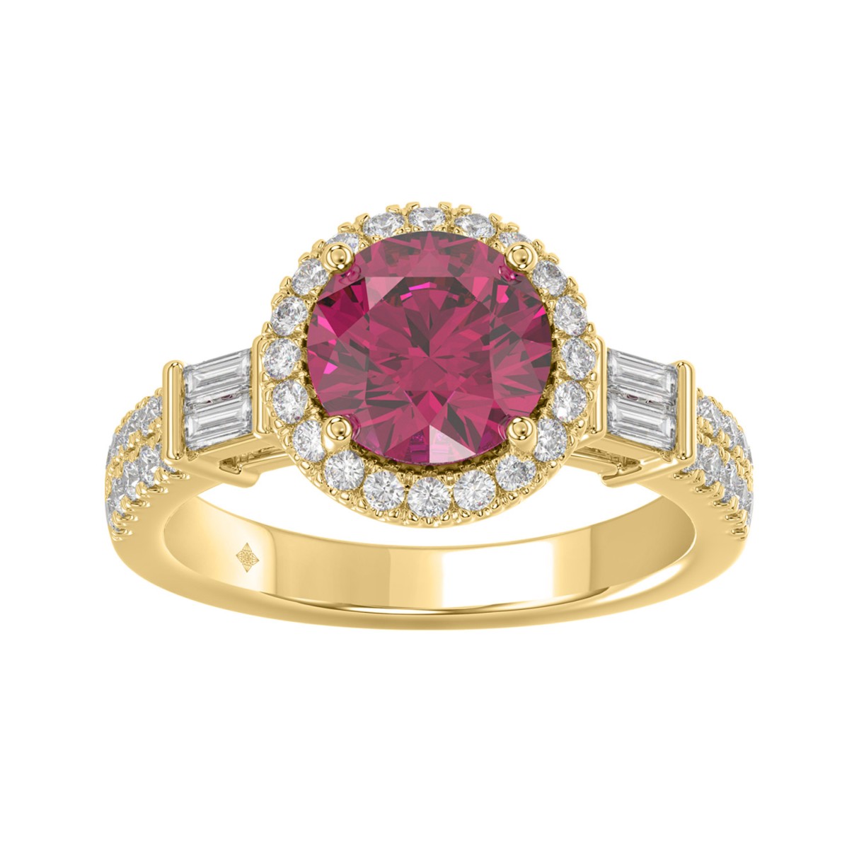 14K YELLOW GOLD 2 1/2CT ROUND/BAGUETTE DIAMOND LADIES RING (CENTER STONE ROUND RUBY DIAMOND 2CT) - Image 1