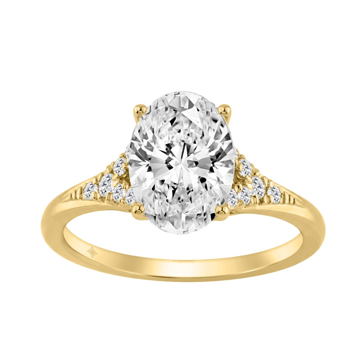 14K YELLOW GOLD 2 1/4CT ROUND/OVAL DIAMOND LADIES BRIDAL RING (CENTER STONE OVAL DIAMOND 2CT) - Image 1