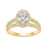 14K Yellow Gold 2.00 Ct Round & Oval Diamond Halo Engagement Ring  1.00 Ct Center Oval Bridal Ring For Women (Color F-G -Clarity Vs1/Vs2)