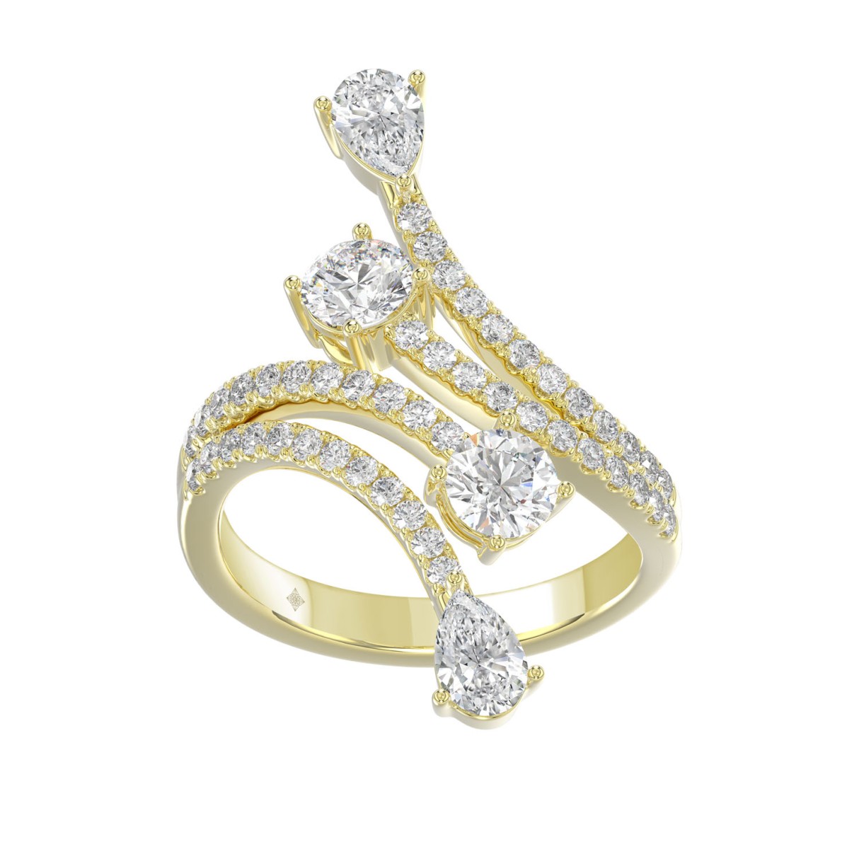 14K YELLOW GOLD 2.00CT ROUND/PEAR DIAMOND LADIES RING - Image 1